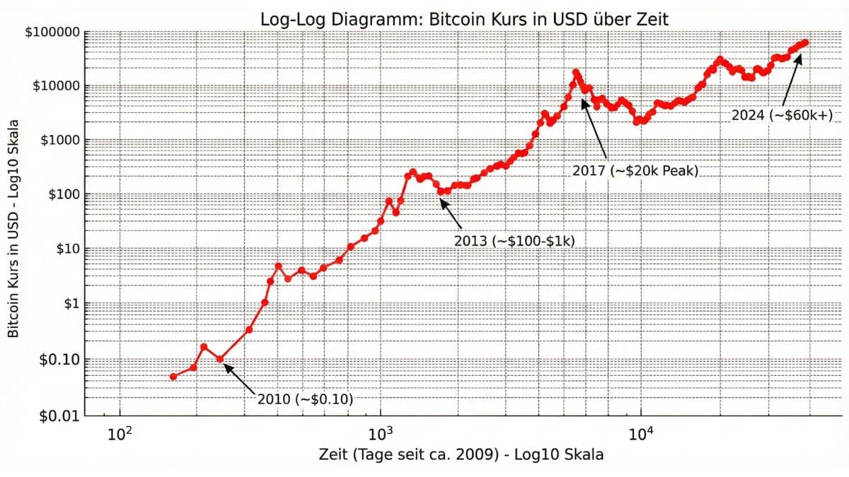 Power Low Bitcoin Kurs in USD und Zeit